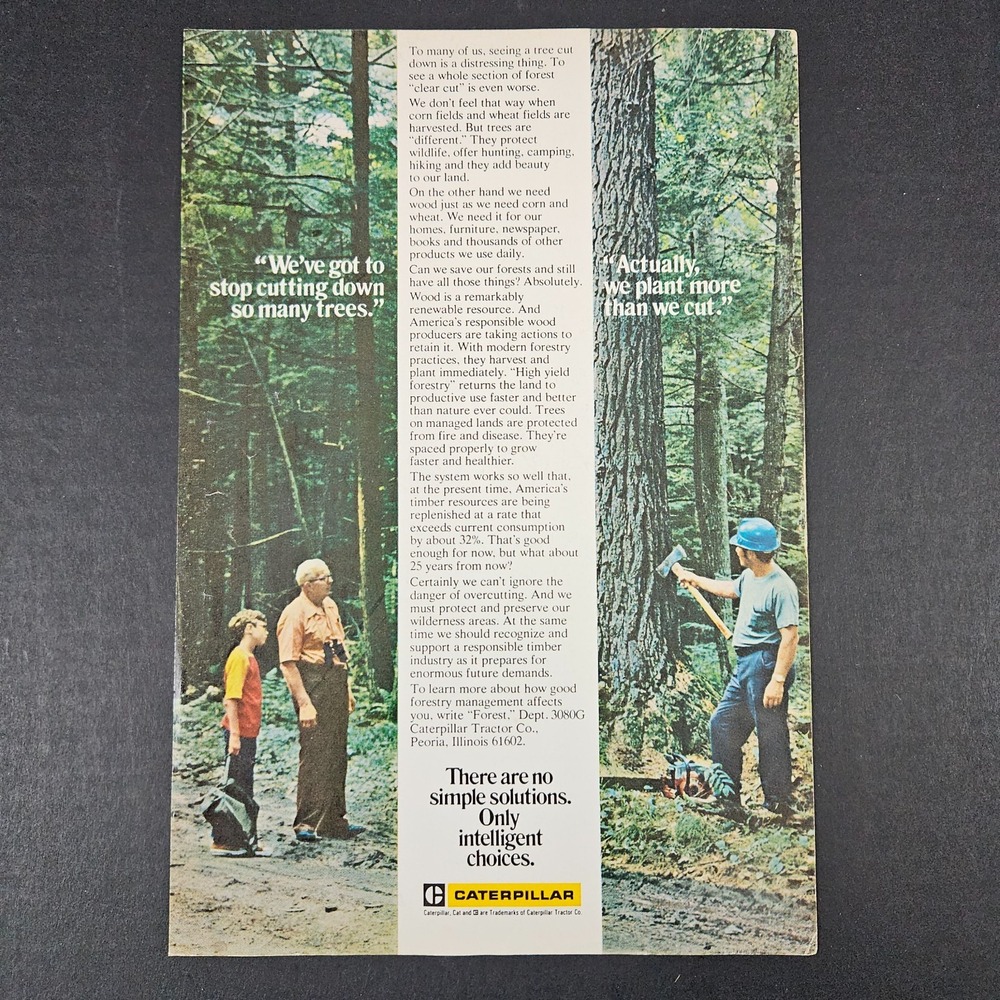 1974 Caterpillar Forestry Management Vintage Print Ad Tree Cutting Peoria IL
